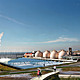 A present day image and future collage of the Hyperion Treatment Plant. The collage titled Hyperion Water Treatment Plant (1890-2061) - aka “The Toilet” is by Taalman Koch Architecture based in Los Angeles. Photograph by Noah Webb, collage by Taalman Koch Architects.