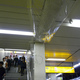 Plastic sheeting, tubes and tape used to deal with a leaky roof in Shibuya station. | Chris Berthelsen