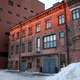Evening light on building.