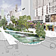 A future collage of Wilshire Blvd. The collage titled ‘A Corridor Transformed –La Milla Milagrosa’ is by Rios Clementi Hale Studios based in Los Angeles. Photograph by Michelle Marsh, collage by Rios Clementi Hale Studios.