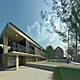 Acknowledgement Prize: Energy efficient university building, Lawrence, KS by Dan Rockhill, Studio 804, Inc., Lawrence, KS: Exterior rendering of south and west façades.